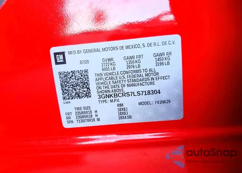 2020 Chevrolet Blazer 2Lt z USA, uszkodzony, nr VIN 3GNKBCRS7LS718304